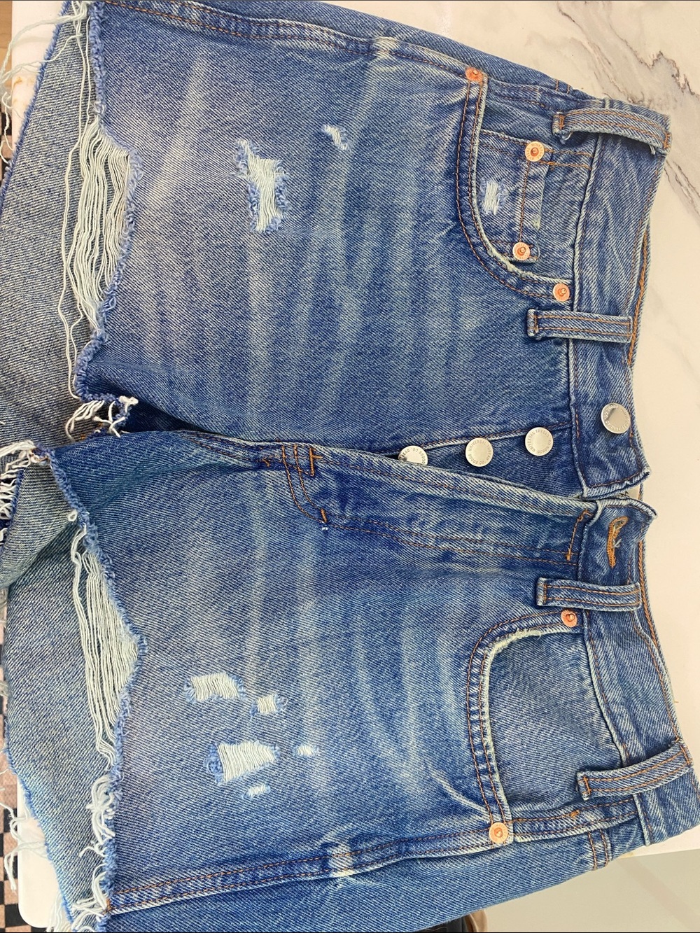 Universal Thread High Waist Distressed Denim Shorts - Blue